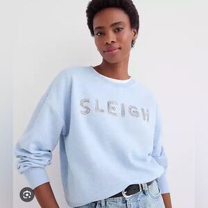 LOFT Sky Blue Embellished Crew Neck Sweater